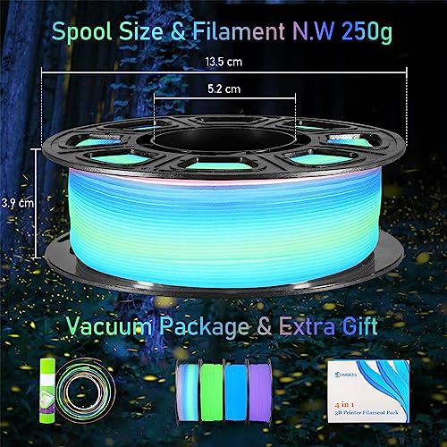 4 Spools Glowing in Dark PLA Bundle (4 Count)