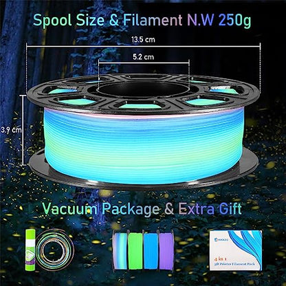 4 Spools Glowing in Dark PLA Bundle (4 Count)