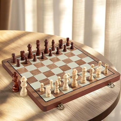 2 in 1 Magnetic Wooden Chess & Checkers Set