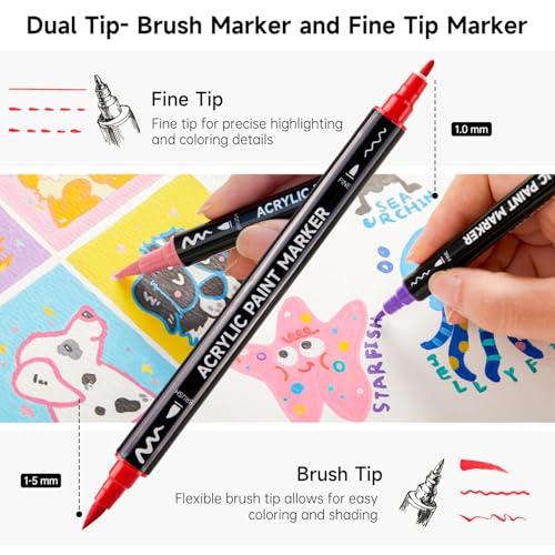 80 Colors Dual Tip Acrylic Paint Markers (80 Count)
