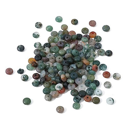 Natural Indian Agate Disk Stone Beads 4x2mm 160pcs Rondelle Loose Semi Gemstone Beads for Jewelry Making Design (160 Count)