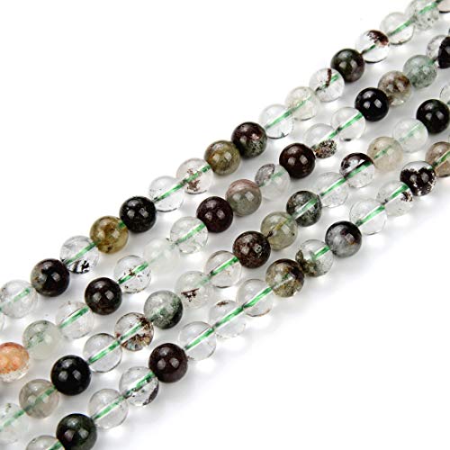 60pcs Adabele Natural Green Phantom Quartz Crystal Healing Gemstone 6mm Round Loose Beads Gem Stone Spacer for DIY Craft Jewelry Making GE7 (62 Count)