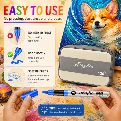 120 Color Acrylic Paint Markers Set (120 Count)