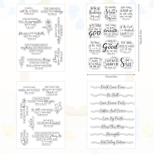 4 Sheet Bible Verse Words Clear Stamps Christian God Jesus Silicone Transparent Stamps Border Stamp Cards for DIY Craft Card Making Scrapbooking Embossing Album Decor (4 Count)