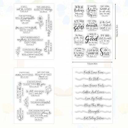 4 Sheet Bible Verse Words Clear Stamps Christian God Jesus Silicone Transparent Stamps Border Stamp Cards for DIY Craft Card Making Scrapbooking Embossing Album Decor (4 Count)
