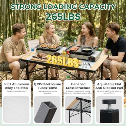 Camping Table Folding Portable Table Aluminum Roll Up Lightweight Foldable Large Camp Table for Indoor Outdoor Picnic Backyard