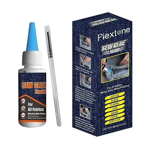 1 Min Quick Bonding Fast Dry Sew Glue Liquid Reinforcing Adhesive Speedy Fix for All Fabrics Clothing Cotton Flannel Denim Leather Polyester Doll Repair (2.02 Fl Oz)