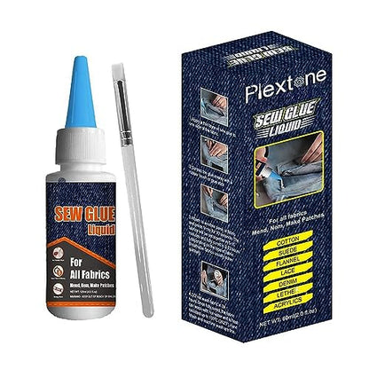 1 Min Quick Bonding Fast Dry Sew Glue Liquid Reinforcing Adhesive Speedy Fix for All Fabrics Clothing Cotton Flannel Denim Leather Polyester Doll Repair (2.02 Fl Oz)