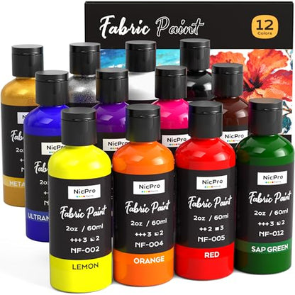 12 Colors Fabric Paint (24 Fl Oz)