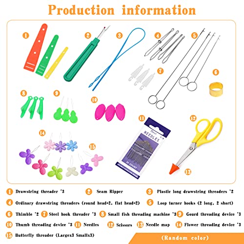 42 Pcs Drawstring Threader Tool Set Needle Threaders for Hand Sewing (42 Count)