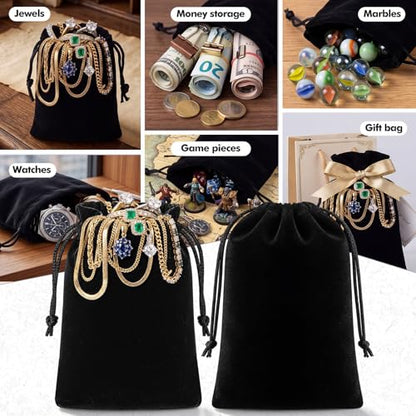 50 Pcs Black Velvet Drawstring Bags (50 Count)
