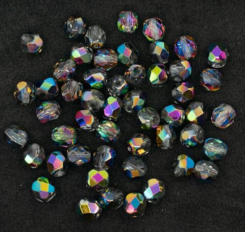 50 pcs Faceted Fire Polished Pressed Czech Glass Beads 6mm (50 Count)