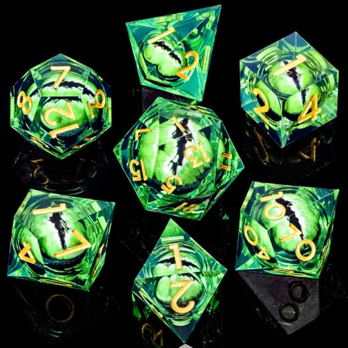 DND Resin Dice Dragon Eye Dice Liquid Core Green Sharp Edged Dice Set with Gift Box
