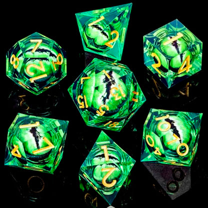 DND Resin Dice Dragon Eye Dice Liquid Core Green Sharp Edged Dice Set with Gift Box