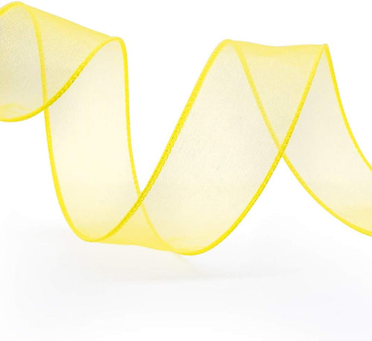 CT CRAFT LLC Sheer Organza Wired Ribbon 1.5" x 25 Yards x 2 Rolls Yellow for Wedding Chair Bow Flora Bouquet Gift Wrapping Christmas Tree Home Decor Wreath - Crafty Corner