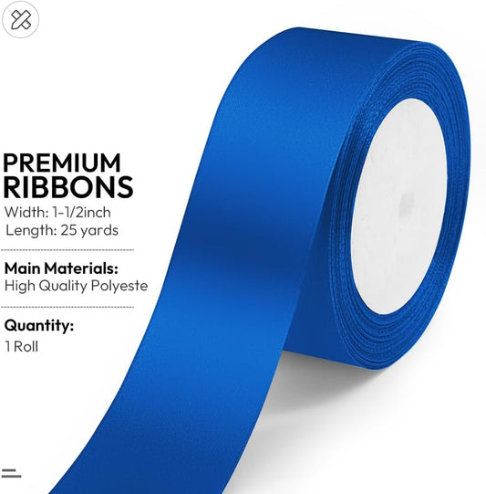 KMER LIFE Solid Color Royal Blue Satin Ribbon 1-1/2 Inches x 25 Yards, Ribbons Perfect for Crafts, Wedding Decor, Bow Making, Sewing, Gift Package Wrapping and More - Crafty Corner