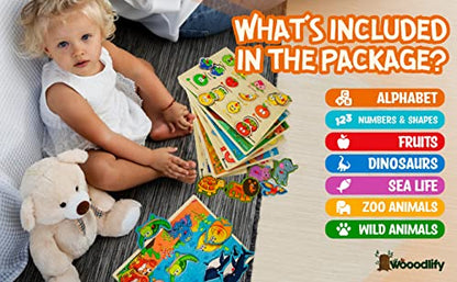 7 Pack Wooden Puzzles for Toddlers 2 3 4 5 Years Old (7 Count)