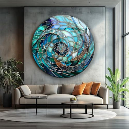 31.5''(80cm) Diameter Ocean Vortex Spiral Round Glass Wall Art Tempered Glass Printing Wall Decor Large Wall Art Wall Hangings