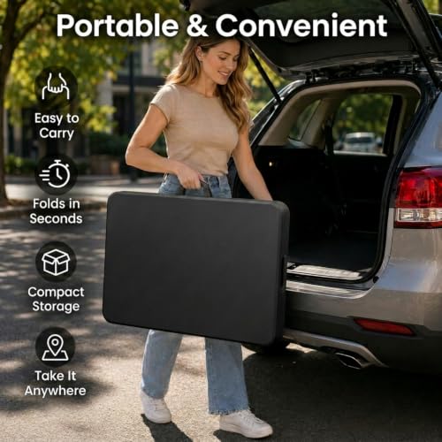 Set of 2 Folding Table 6 FT Lightweight Camping Table Black Portable Plastic Rectangular Outdoor Dining Table Steel Legs Fold (2 Count)