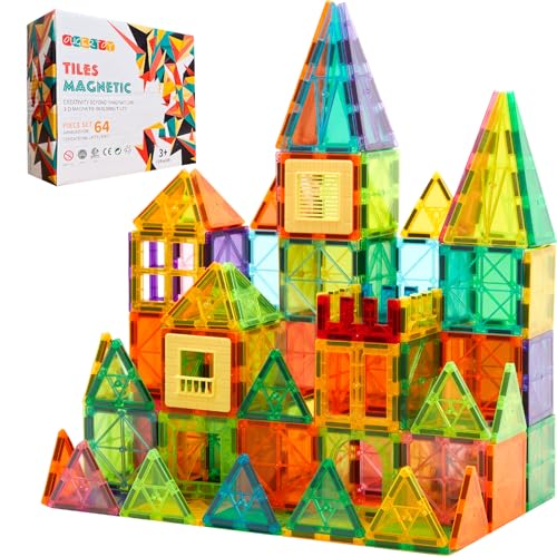 64 PCS Magnetic Building Tiles for Kids Ages 3 (64 Count)