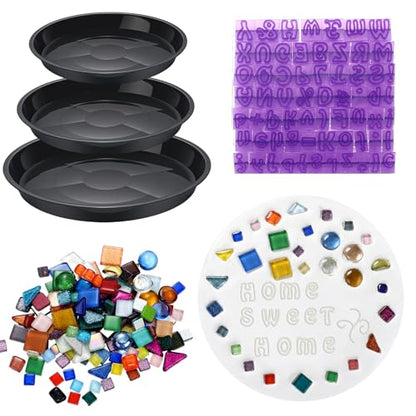 5 Pcs 3 Size Stepping Stone Kit for DIY Outdoor Garden Stepping Stone Includes Cement Molds Mosaic Tiles and Concrete Letter Stamps No Concrete Mix (5 Count)