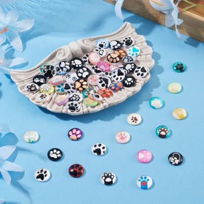 70Pcs Paw Print Glass Cabochons for Jewelry Making