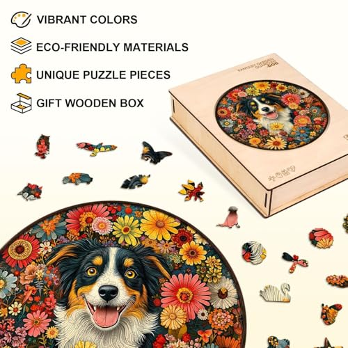 Dog Puzzles Mandala Vibrant Floral Unique Puzzle Adults Gifts for Women Men Wooden 200 Pieces 11.4 * 11.4in Wall Decor