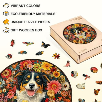 Dog Puzzles Mandala Vibrant Floral Unique Puzzle Adults Gifts for Women Men Wooden 100 Pieces 8.5 * 8.5in Wall Decor