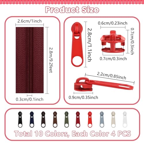 31 Yards 10 PCS Sewing Zippers #3 Nylon Coil Zippers Assorted Zipper for Sewing with 40 Zipper Sliders for DIY Tailor Sewing Crafts Supplies