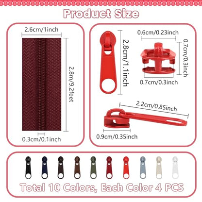 31 Yards 10 PCS Sewing Zippers #3 Nylon Coil Zippers Assorted Zipper for Sewing with 40 Zipper Sliders for DIY Tailor Sewing Crafts Supplies