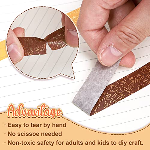 12 Rolls Fall Washi Tapes Foil Gold Decorative Tape Autumn Gnome Pumpkin Fall Leaves Turkey Patterned Masking Tape for Fall Thanksgiving Scrapbook Journal DIY Craft Gift Wrapping (12 Count)