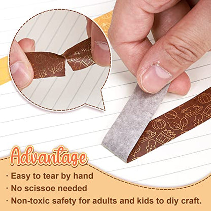 12 Rolls Fall Washi Tapes Foil Gold Decorative Tape Autumn Gnome Pumpkin Fall Leaves Turkey Patterned Masking Tape for Fall Thanksgiving Scrapbook Journal DIY Craft Gift Wrapping (12 Count)