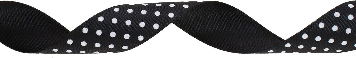 Polka Dot Grosgrain Ribbon 25 Yard Each Roll 100% Polyester (3/4", Black) - Crafty Corner
