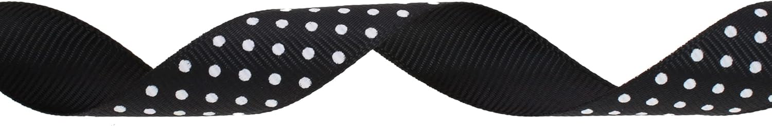 Polka Dot Grosgrain Ribbon 25 Yard Each Roll 100% Polyester (3/4", Black) - Crafty Corner