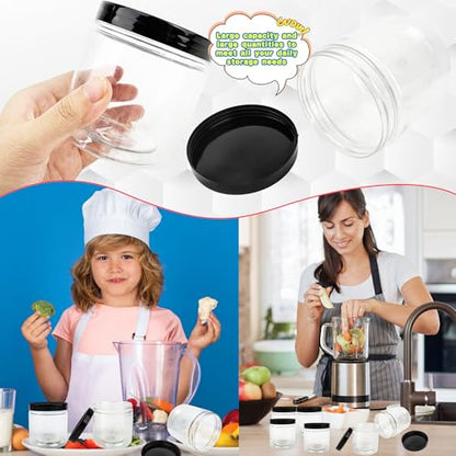 30 Pack 12oz Clear Plastic Jars with Black Lids Plastic Empty Storage Containers Refillable Round Clear Cosmetics Containers for Candy Kitchen Food Storage DIY Crafts Making (30 Count)