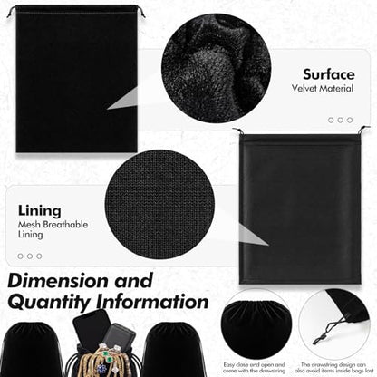 5 Pcs Black Velvet Drawstring Bags (5 Count)