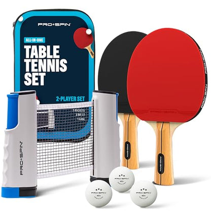 Portable Ping Pong Set with Retractable Ping Pong Net for Any Table