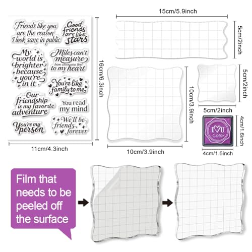 6 Pcs Greeting Words Clear Stamps for Card Making 20 Ink Pad (29 Count)