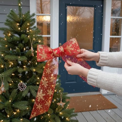 Organza with Red Glitter Snowflakes Wired Ribbon 2.5 inch x 50 Yards for Christmas Home Decor Tree Topper Bow Gift Wrapping DIY Crafts Wreath Garland Wedding (150 Foot)