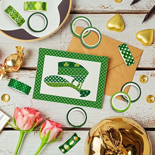 12 Rolls St. Patrick's Day Washi Tape Green Shamrock Washi Masking Tapes 15mm Clover Plaids Lucky Holiday Paper Tape Sticker for Irish Party Scrapbook Gift Packing DIY Craft Decor (196.8 Foot)
