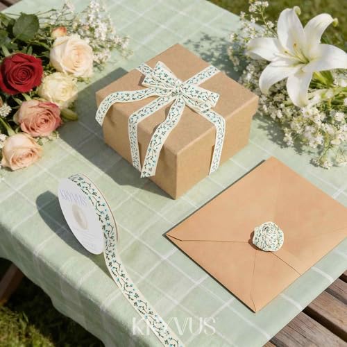 Light Blue Floral Cotton Ribbon 5 (36 Foot)