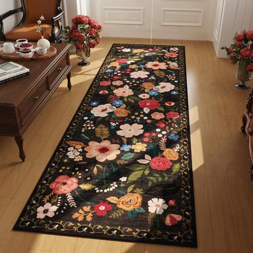 Runner Rug for Hallways Kitchen Rug Non Slip 2'6''x8' Washable Runner Rugs with Rubber Backing Soft Floral Carpet Runner for Hallways
