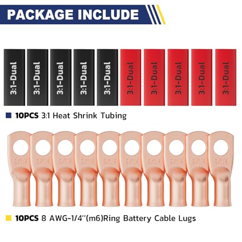 20PCS Battery Cable Lug & Heat Shrink Kit 8 AWG 1 (20 Count)