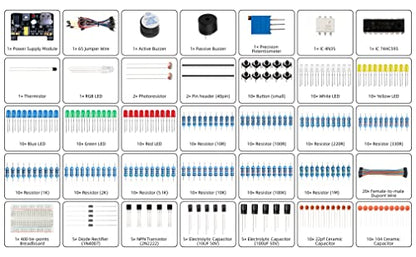 298 Pieces Electronics Starter Kit with Breadboard for Arduino (176 Count)
