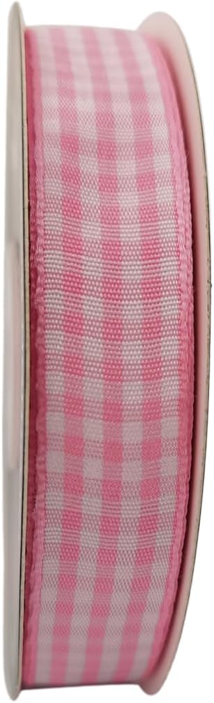 Pink Gingham Plaid Checked Ribbon 25 Yards Each Roll 100% Polyester (5/8",Pink) - Crafty Corner