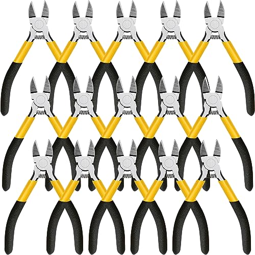 15 Pcs 5" Wire Cutters Precision Cutting Pliers Side Diagonal Cutters Small Wire Clippers Spring Loaded Flush Cut Snips with Nonslip Handle for DIY Jewelry Making Crafting Model Kits Zip Ties