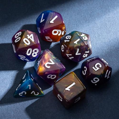 7 Die DND Dice Set Polyhedral Dice Set with a Leather Dice Bag (7 Count)