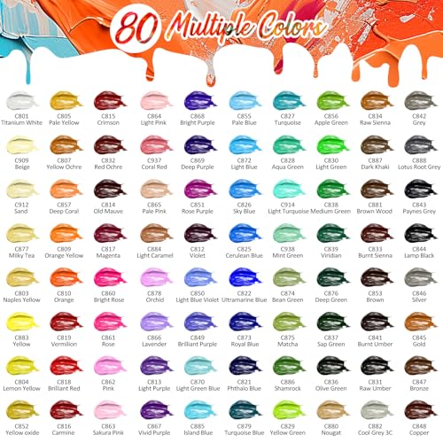 80 Colors Acrylic Paint Set with 12 Brushes (160 Fl Oz)