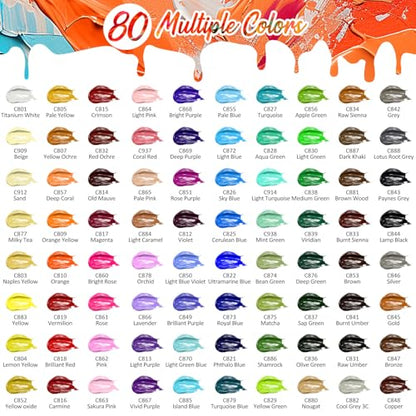 80 Colors Acrylic Paint Set with 12 Brushes (160 Fl Oz)