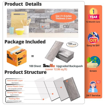 100 Pieces Peel and Stick Backsplash for Kitchen (12.08 Sq Ft)